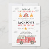 Firetruck Calling All Firefigthers Boy Birthday 招待状 (正面)