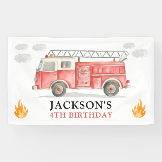Firetruck Calling All Firefigthers Boy Birthday 横断幕 (横)