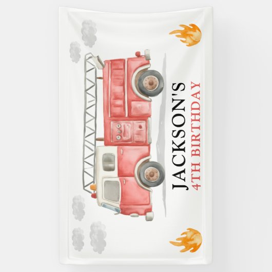 Firetruck Calling All Firefigthers Boy Birthday 横断幕 (縦)