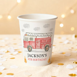 Firetruck Calling All Firefigthers Boy Birthday 紙コップ