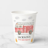 Firetruck Calling All Firefigthers Boy Birthday 紙コップ (裏面)
