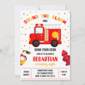 Firetruck Firefighter Boy Birthday Invitation 招待状 (正面)