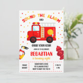 Firetruck Firefighter Boy Birthday Invitation 招待状 (スタンド正面)