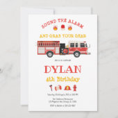 Firetruck Firefighter Kids Birthday Invitation 招待状 (正面)