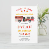 Firetruck Firefighter Kids Birthday Invitation 招待状 (スタンド正面)