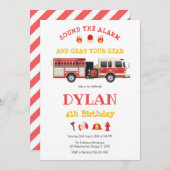Firetruck Firefighter Kids Birthday Invitation 招待状 (正面/裏面)