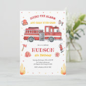 Firetruck Firefighter Kids Birthday Invitation 招待状 (スタンド正面)