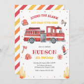 Firetruck Firefighter Kids Birthday Invitation 招待状 (正面/裏面)