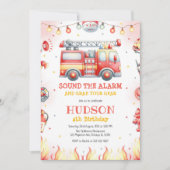 Firetruck Firefighter Kids Birthday Invitation 招待状 (正面)