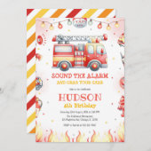 Firetruck Firefighter Kids Birthday Invitation 招待状 (正面/裏面)