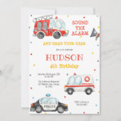 Firetruck Firefighter Kids Birthday Invitation 招待状 (正面)