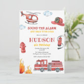 Firetruck Firefighter Kids Birthday Invitation 招待状 (スタンド正面)