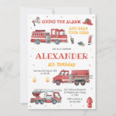 Firetruck Firefighter Kids Birthday Invitation 招待状 (正面)