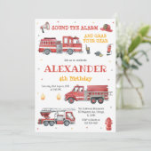 Firetruck Firefighter Kids Birthday Invitation 招待状 (スタンド正面)