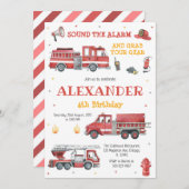 Firetruck Firefighter Kids Birthday Invitation 招待状 (正面/裏面)