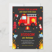 Firetruck Firefighter Kids Birthday Invitation 招待状 (正面)