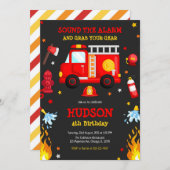 Firetruck Firefighter Kids Birthday Invitation 招待状 (正面/裏面)