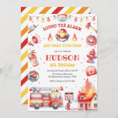Firetruck Firefighter Kids Birthday Invitation 招待状 (正面/裏面)