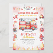 Firetruck Firefighter Kids Birthday Invitation 招待状 (正面)