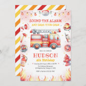 Firetruck Firefighter Kids Birthday Invitation 招待状 (正面/裏面)