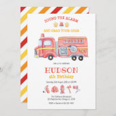 Firetruck Firefighter Kids Birthday Invitation 招待状 (正面/裏面)