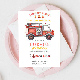 Firetruck Firefighter Kids Birthday Invitation 招待状