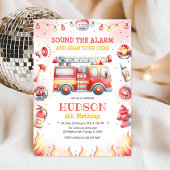 Firetruck Firefighter Kids Birthday Invitation 招待状