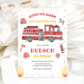Firetruck Firefighter Kids Birthday Invitation 招待状