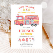 Firetruck Firefighter Kids Birthday Invitation 招待状