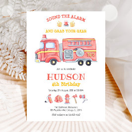 Firetruck Firefighter Kids Birthday Invitation 招待状