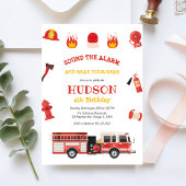 Firetruck Firefighter Kids Birthday Invitation 招待状