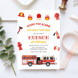 Firetruck Firefighter Kids Birthday Invitation 招待状