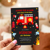 Firetruck Firefighter Kids Birthday Invitation 招待状