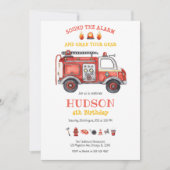 Firetruck Firefighter Kids Birthday Invitation 招待状 (正面)