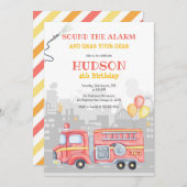 Firetruck Firefighter Kids Birthday Invitation 招待状 (正面/裏面)