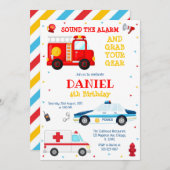 Firetruck Firefighter Kids Birthday Invitation 招待状 (正面/裏面)