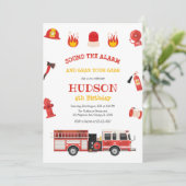 Firetruck Firefighter Kids Birthday Invitation 招待状 (スタンド正面)