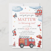 Firetruck First Birthday Invitation 招待状 (正面)