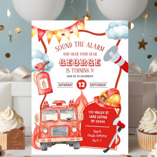 Firetruck Kid's Birthday 招待状