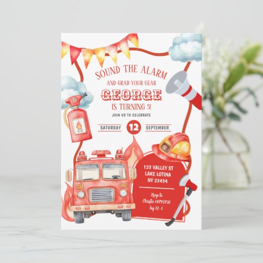 Firetruck Kid's Birthday 招待状 (スタンド正面)