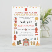 firetruck party firefighter vehicle baby shower 招待状 (スタンド正面)