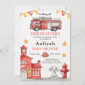 firetruck party firefighter vehicle baby shower 招待状 (正面)