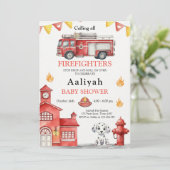 firetruck party firefighter vehicle baby shower 招待状 (スタンド正面)