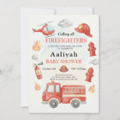 firetruck party firefighter vehicle baby shower 招待状 (正面)
