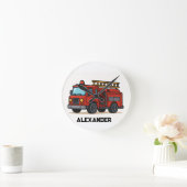 Firetruck personalised name wall clock ラウンド壁時計 (ホーム)