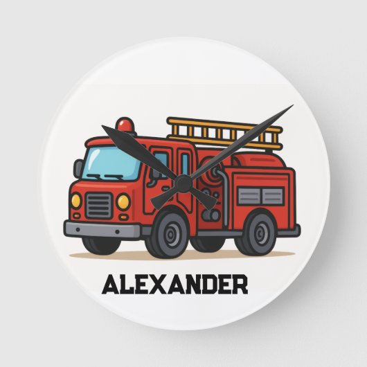 Firetruck personalised name wall clock ラウンド壁時計 (正面)