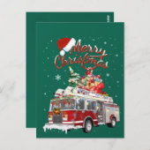 Firetruck Santa Sleigh Fireman Christmas Firefight ポストカード (正面/裏面)