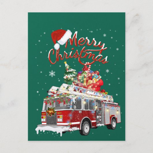 Firetruck Santa Sleigh Fireman Christmas Firefight ポストカード (正面)