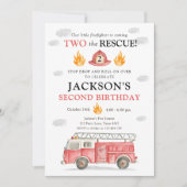 Firetruck Two the Rescue Boy Second Birthday 招待状 (正面)