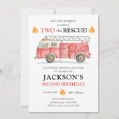 Firetruck Two the Rescue Boy Second Birthday 招待状 (正面)